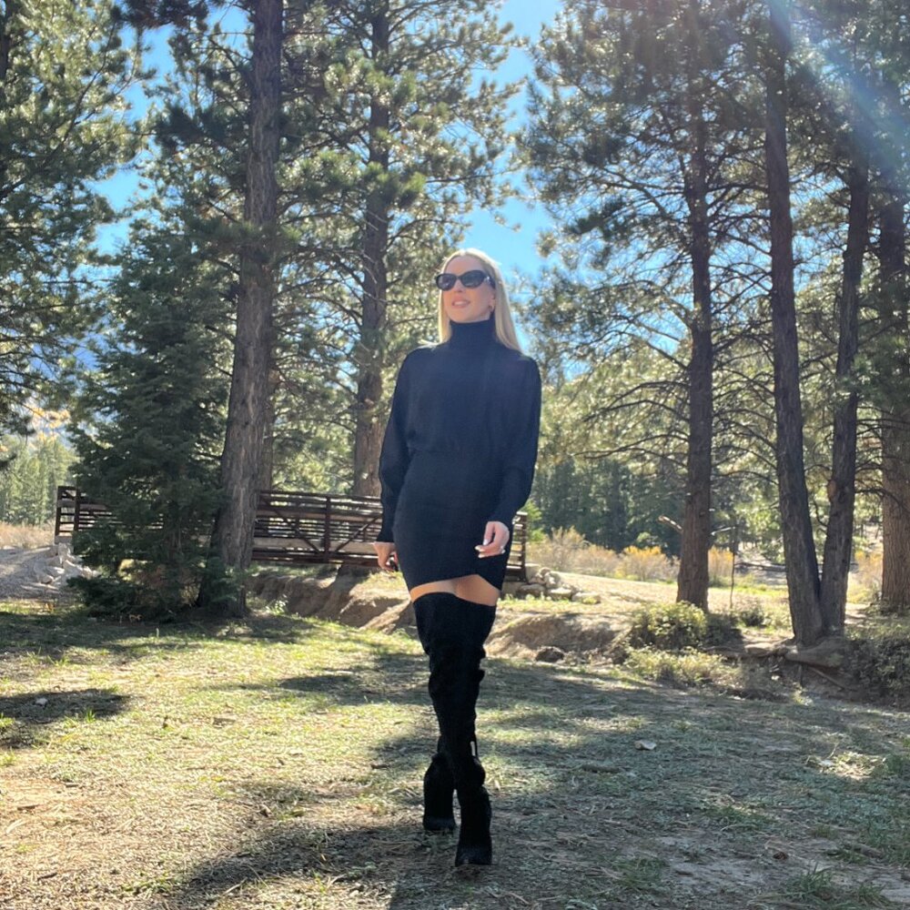 Lovers + Friends roll neck black sweater mini dress XS